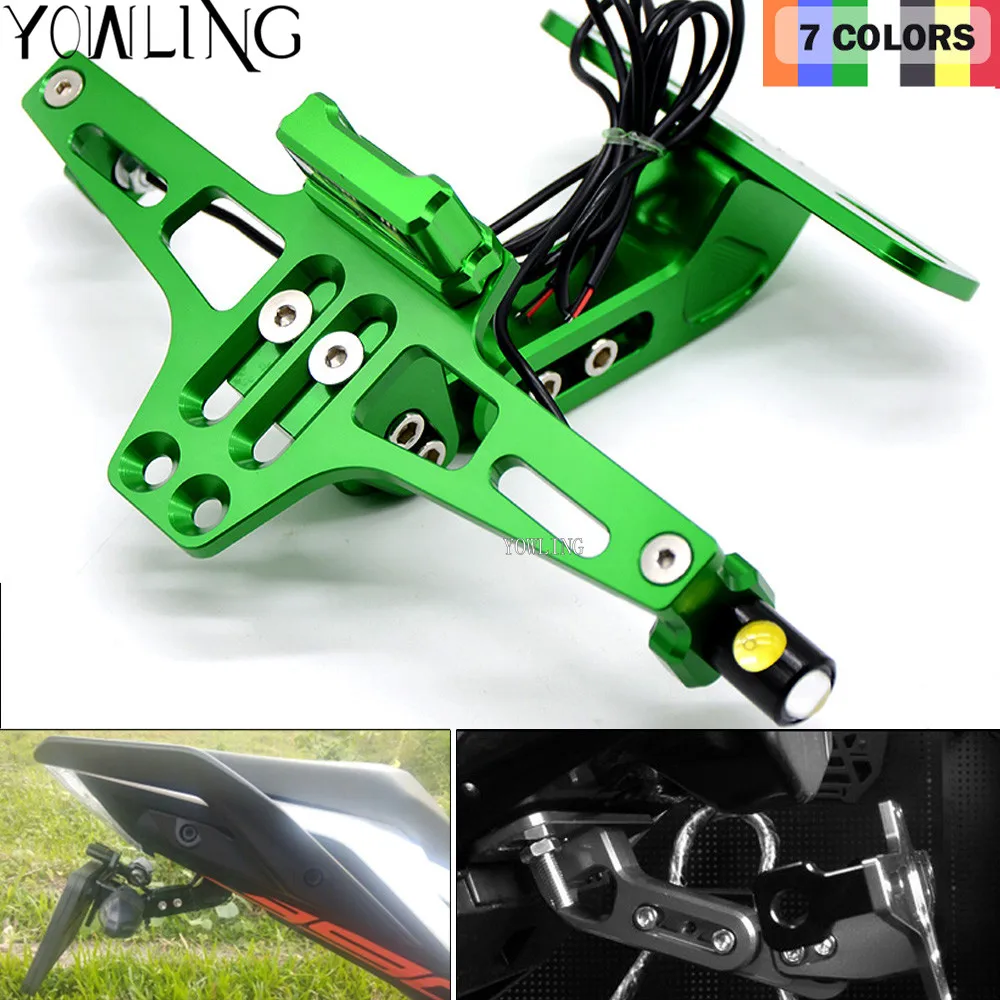 Motorcycle Accessories CNC Rear License Plate Mount Holder with LED Light For Kawasaki ER-5 er6n GPZ500S/EX500R NINJA ZX6R ZX7R