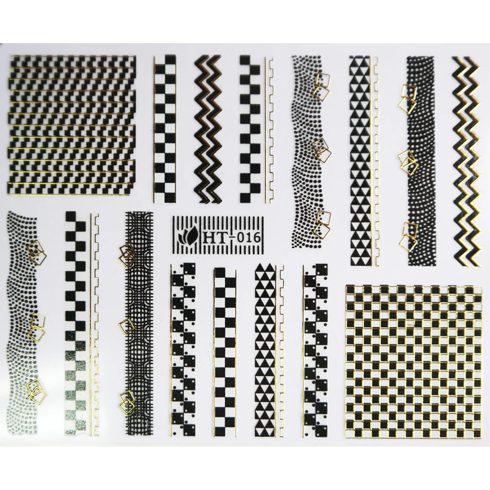 

1X SELF ADHESIVE BLACK WHITE GOLD SILVER METAL NAIL ART STICKER DECAL SLIDER LACE CHESS BOARD CHAIN GUITAR PIANO HT16-18