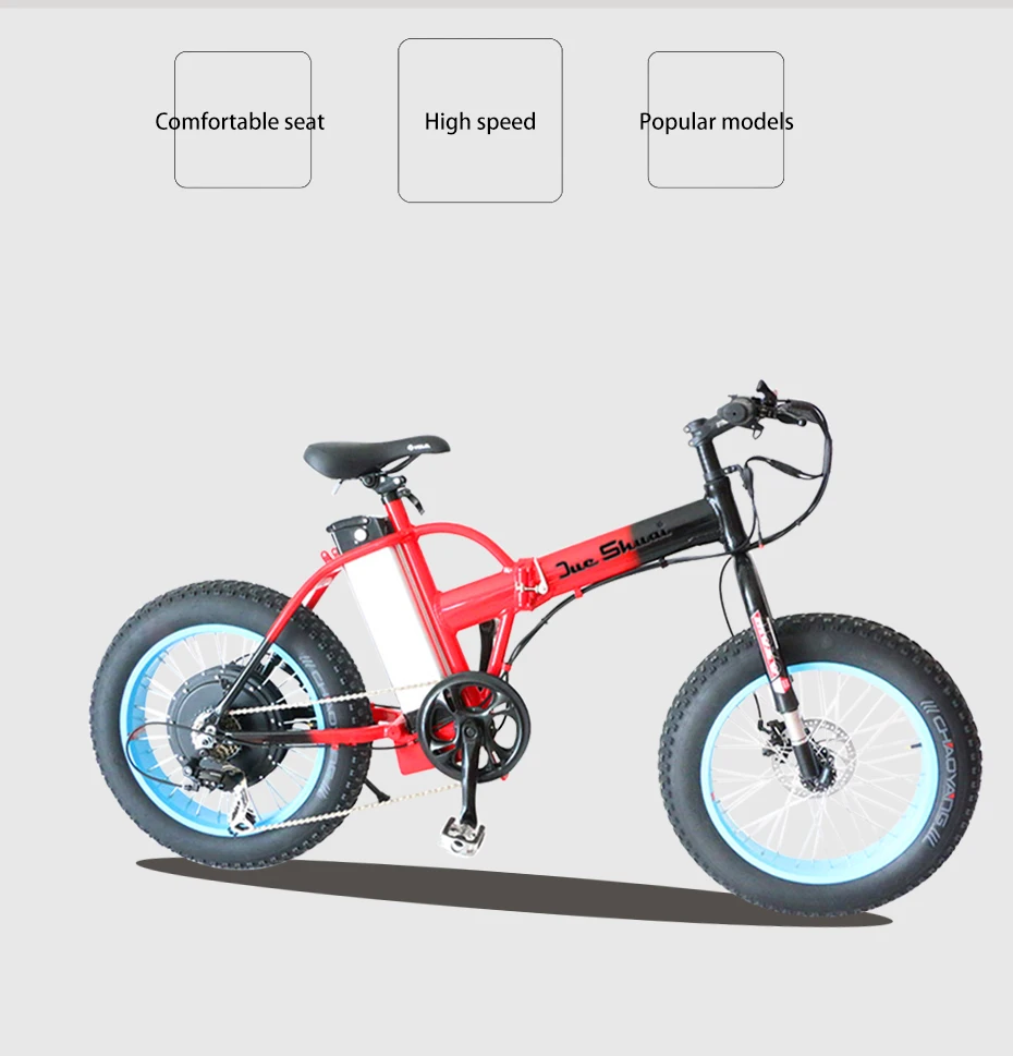 Perfect 20"x4.0 folding fat tire electric bike Red Aluminum Alloy Frame with pedals Standard Type For Man  One/Two Seat Electric Bicycle 2