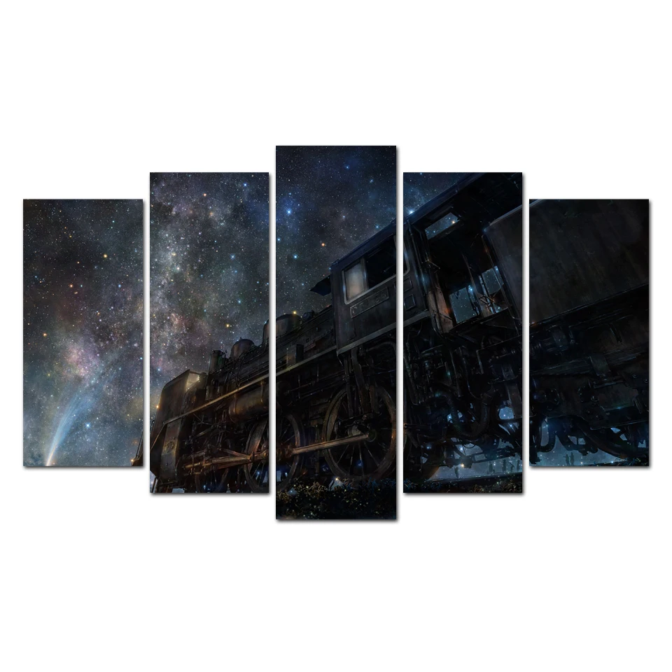 

Canvas Pictures Modular Living Room Decor Framework 5 Pieces Train and starry sky Paintings Wall Art HD Prints Posters
