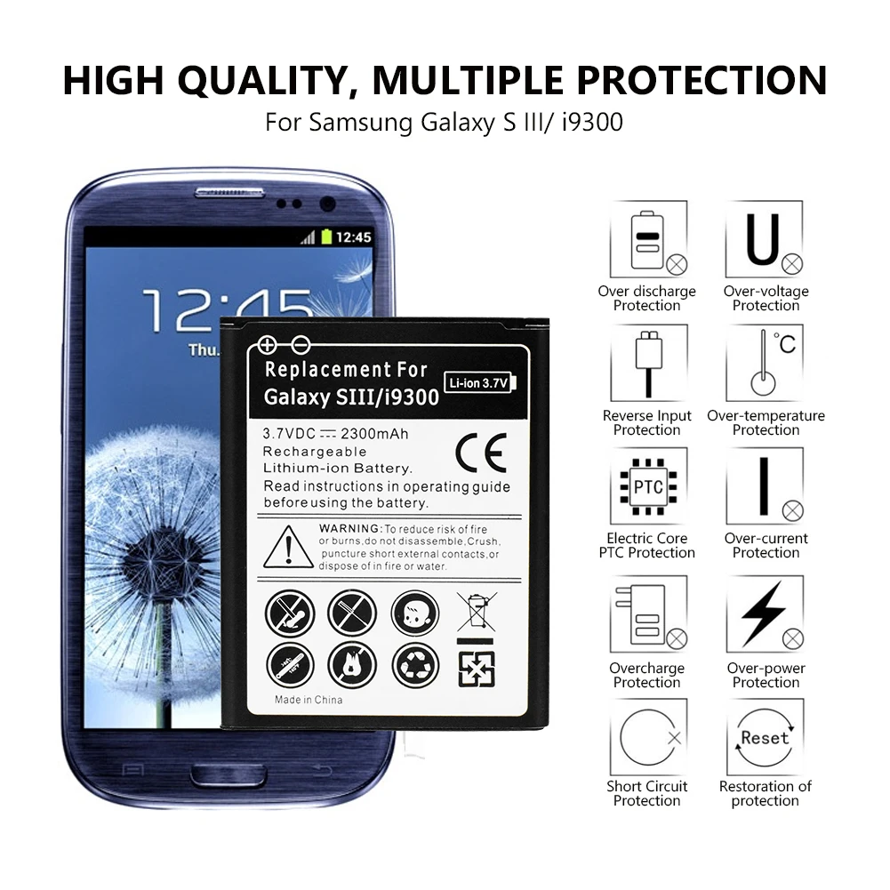 2300 мАч Мобильный телефон батарея для samsung Galaxy S3 S 3 SIII i9300 L710 i747 i535 R530 перезаряжаемая сменная батарея