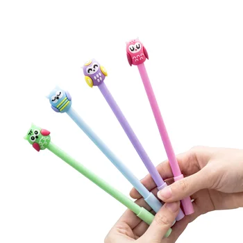 

30Pcs/lot Cartoon Makaron Owl Plastic Black ink Pen Simple Pen For School Supplies Party Gift 0.5mm