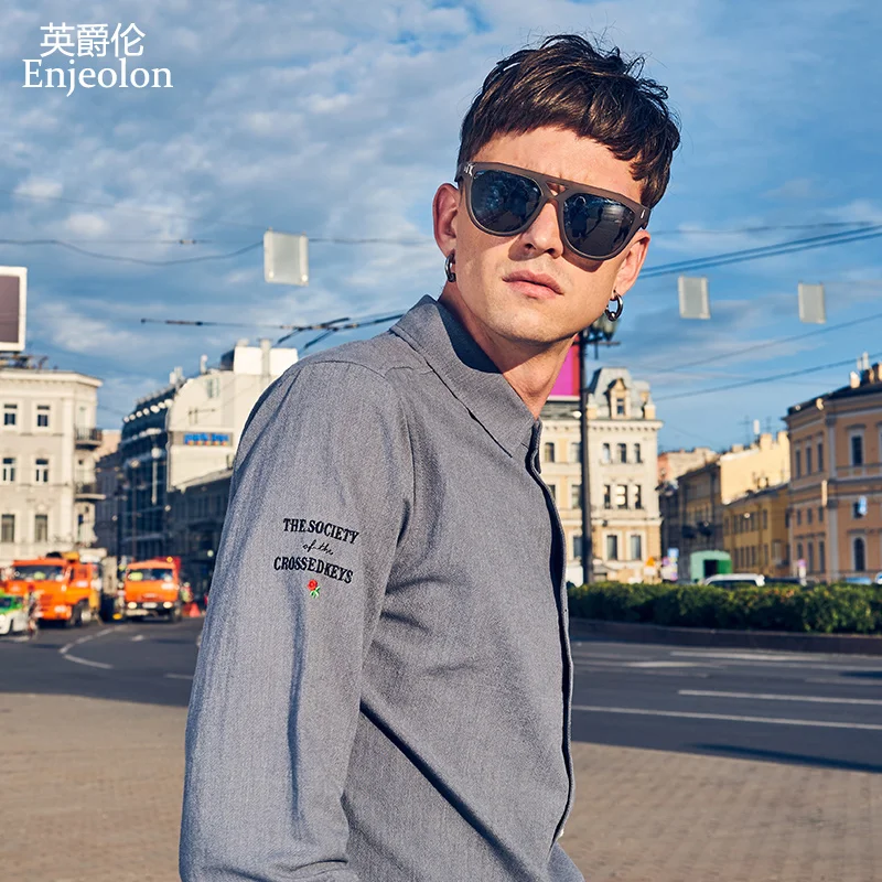 

Enjeolon brand shirt Men casual embroidery shirts man Blouse cotton Long Sleeve shirts casual Shirt Men 3XL Clothes CXCY2530