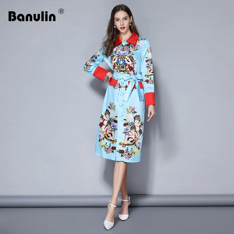 Banulin Hot 2018 High Quality Autumn Designer Runway Jacket Coat Women's Long Sleeve Single Breasted Vintage Printed Outerwear