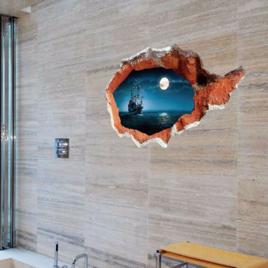 JX-LCLYL Removable 3D Ocean Seaview Vinyl Decal Broken Wall Sticker Art Mural Room Decor