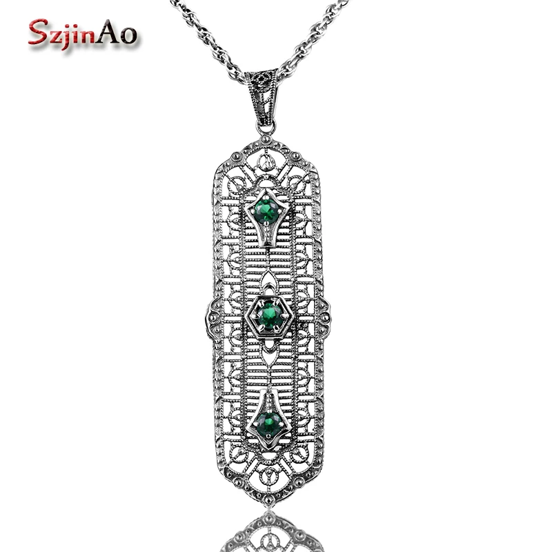 

Szjinao Luxury Brand Russian Emerald Women Perfume & Women Vintage 100% 925 Sterling Silver Jewelry Wholesale Spinner