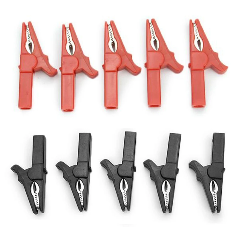 10Pcs Vehicle Battery Test Alligator Crocodile Clips Clamp Red Black Testing 50A 