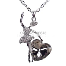12PC/LOT CHEAP WHOLESALE SILVER PLATED BIG HEART RHINESTONE LOVELY BALLERINE NECKLACE