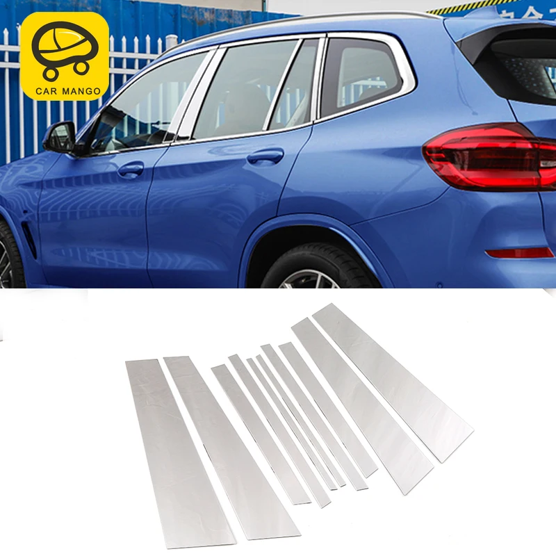 

CARMANGO For 2018 BMW X3 G01 stainless steel Car garnish pillar window middle strip trim frame lamp hood