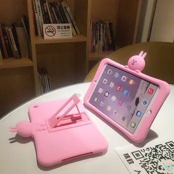 

2018 Cute Korea Pink Bunny W/Stand Anti-knock Silicone Full Cover Protective Case For iPad2/3/4 Mini 7.9 Pro9.7" Body Shell