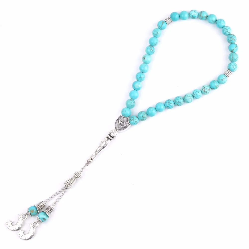 Мусульманские молитвенные бусы Masbaha Tasbih Akik Islam Tespih 33 синий бирюзовый камень