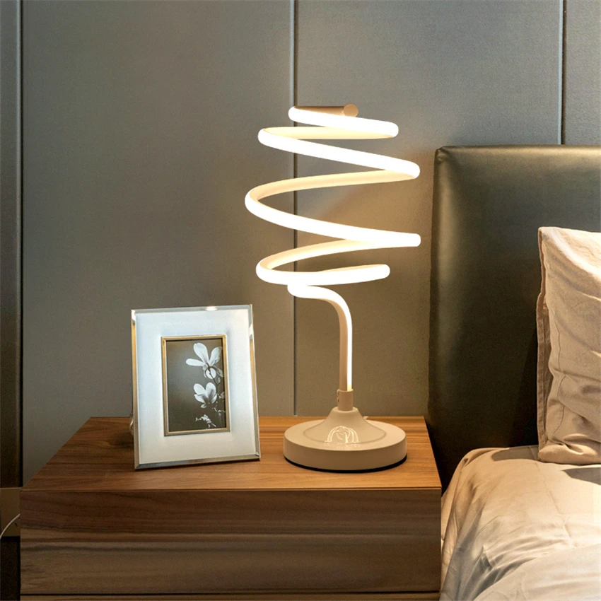 Nordic настольная лампа светодиодный настольная лампа Железный Алюминий акриловые спиральные светодиодный настольный светильник офисная настольная лампа Спальня прикроватные светильники