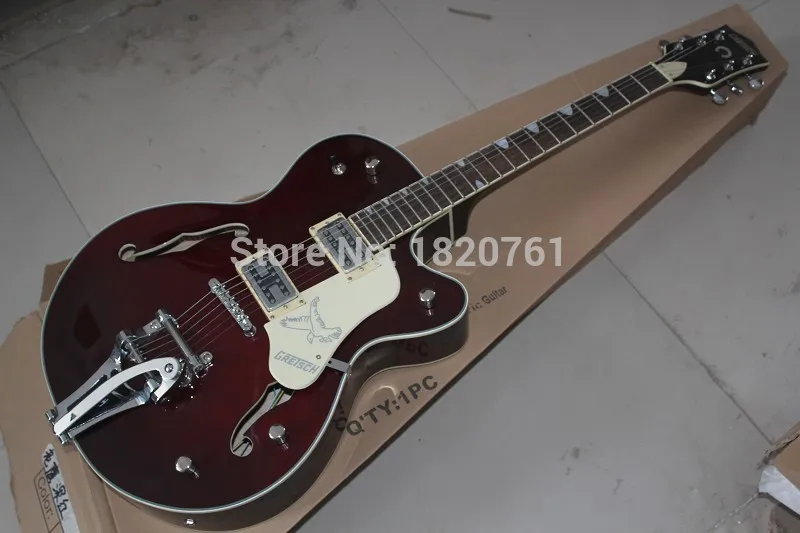 Free shipping Top quality Grass gretsch Falcon 6120 JAZZ Semi Hollow with Bigsby Tremolo Electric chrome hardware   1400501