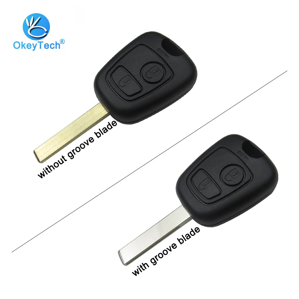 

OkeyTech for Peugeot Key Shell 2 Button Groove/No Groove Blade Uncut Blank Remote Car Key Fob Cover Fob for Peugeot 107 207 307