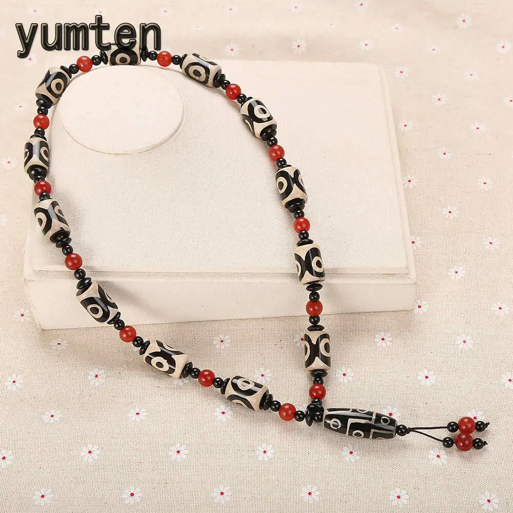 

Yumten Agate Necklace Punk Women Sweater Chains Beaded Jewellery Geometric Ethnic Female Long Naszyjnik Horoscope Red Stone Bead