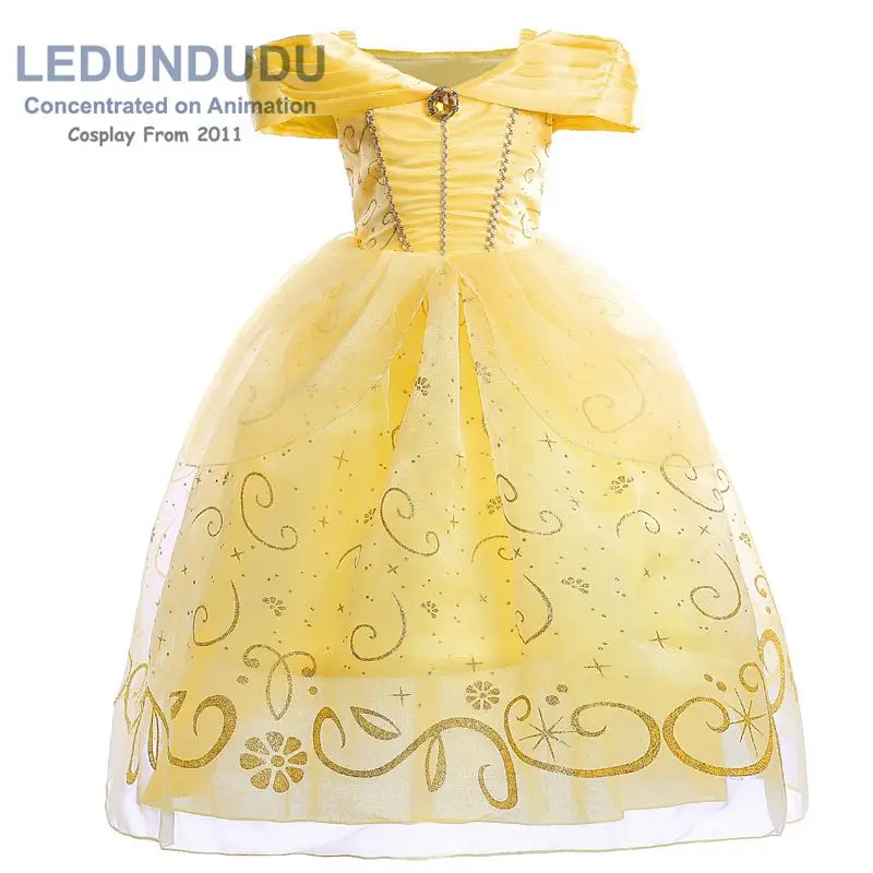 Hot Beauty and the Beast Cosplay Costume Girls Gorgeous Princess Dress Children Fancy Halloween Clothes Belle Princess Dress (15)