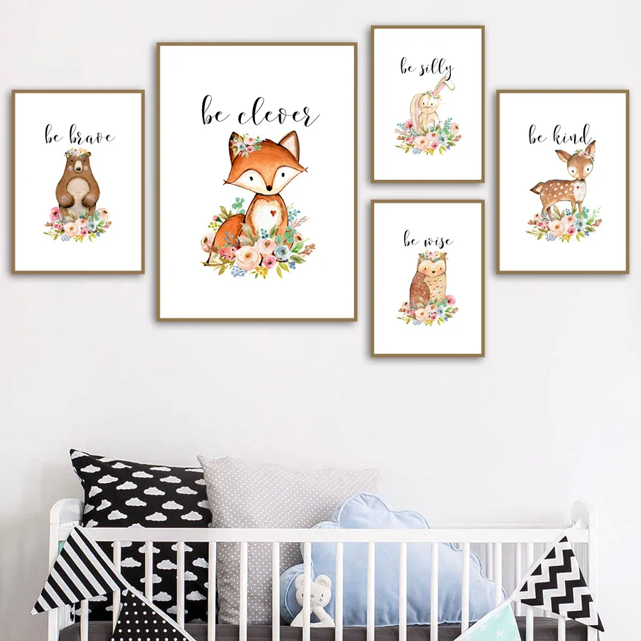 

Deer Fox Bear Rabbit Owl Raccoon Wall Art Canvas Painting Nordic Posters And Prints Nursery Wall Pictures Baby Kids Room Decor