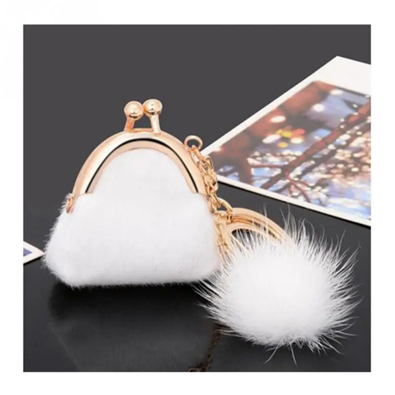 

Unique Keychain Women Handbag Keychain Pompon Keychain Fur Plush Key Ring Holder Girls Bags Charm Women's Jewelry Bag Pendant