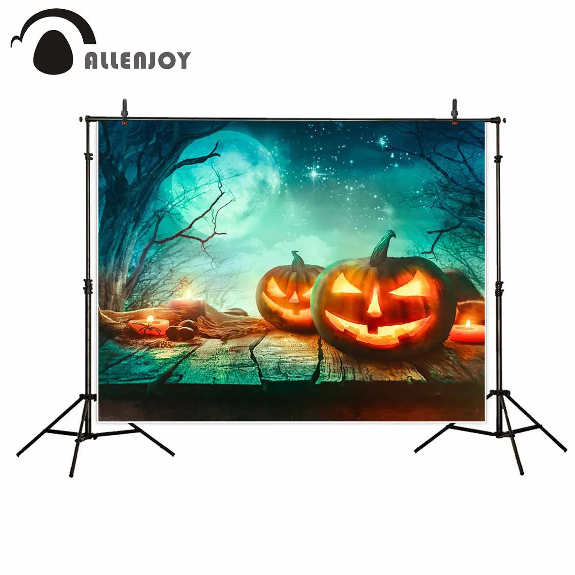 

Allenjoy photographic background Forest night full moon horror pumpkin head Photographic background for study Photo background
