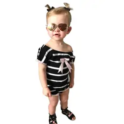 WEIXINBUYBaby девушка одежда Один pieces Комбинезоны Детские хлопковые полосатые бантом комбинезон Одежда для новорожденных девочек