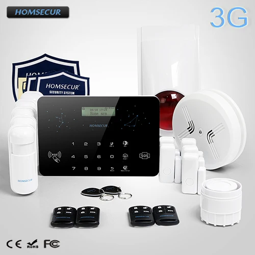 

HOMSECUR Wireless LCD 3G/2G RFID Burglar Intruder Alarm System+PIR+5*Door Sensor+Smoke Detector LC03-3G