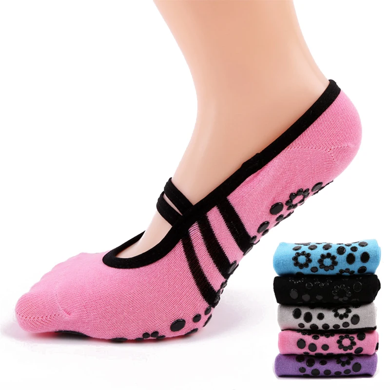 Женские нескользящие бандажные хлопковые спортивные носки для йоги, Женские Дышащие носки для пилатеса и балета, танцевальные носки, тапочки, 6 цветов, для девочек