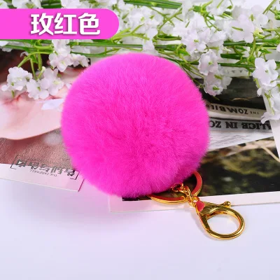 

Free shipping 12Colors 8CM Genuine Fur Ball pompons Fur Keychain Gift Keyrings Key chain For Keys bag pendant