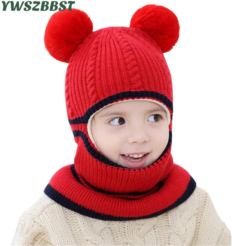 

Thick Autumn Winter Children Hats Pom Pom Ball Hat Kids Beanies Cap Girls Boys Warm Wool Hooded Hat Baby Scarves Toddler Caps