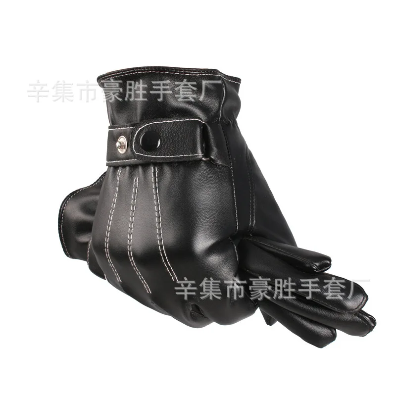 Xinji Glove Factory wholesale warm winter three ribs simulation PU leather men's gloves a generation of fat |