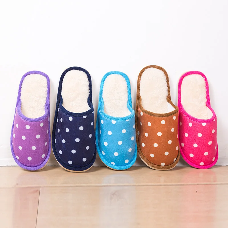 

Autumn Winter Unisex Dot Home Slippers Warm Plush Cotton Shoes EVA Sole No Slip Floor Indoor Slipper for Men Women SH28