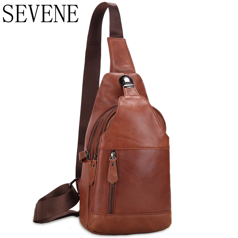 

SEVENE Casual Men's Bag Chest Bags Single Shoulder Bag Vintage Genuine Leather Cross Body Bags Men Messenger Bag