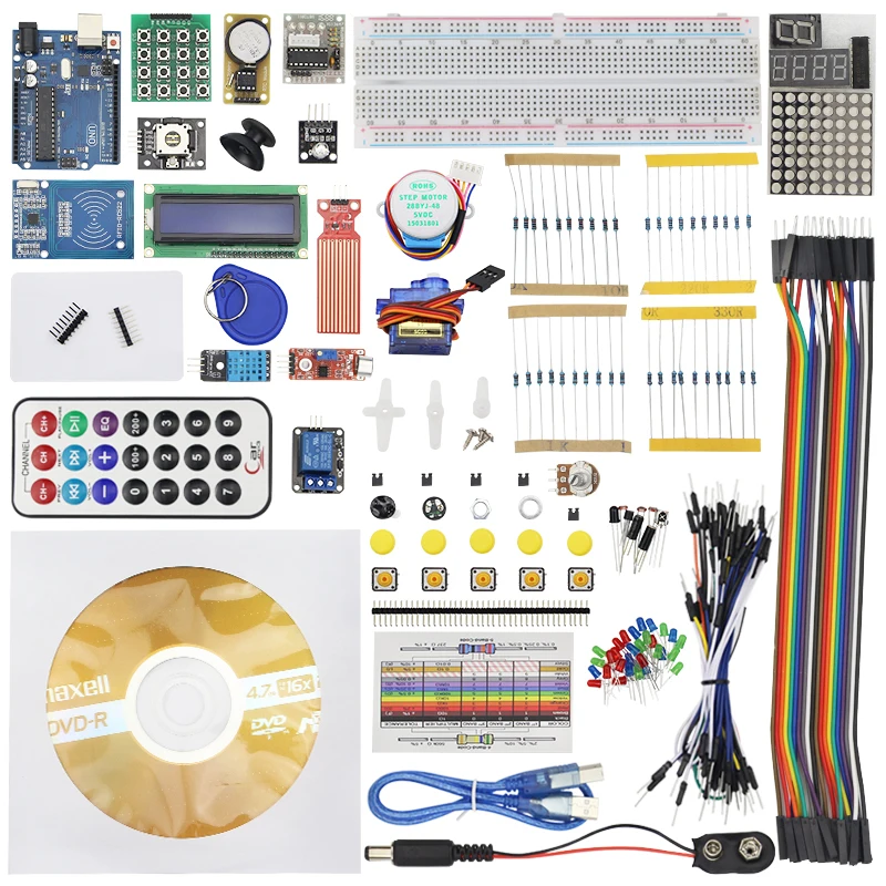 DIY обучения Starter kit ЖК-дисплей 1602 + датчики + Сопротивление + Макет + обучения CD для UNO R3 для Raspberry pi 3/3B +