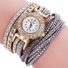 CCQ Для женщин браслет часы Кристальные заклепки многослойный, из полиуретановой кожи, с ремешком, завернутый женские Кварцевые наручные часы TT@ 88