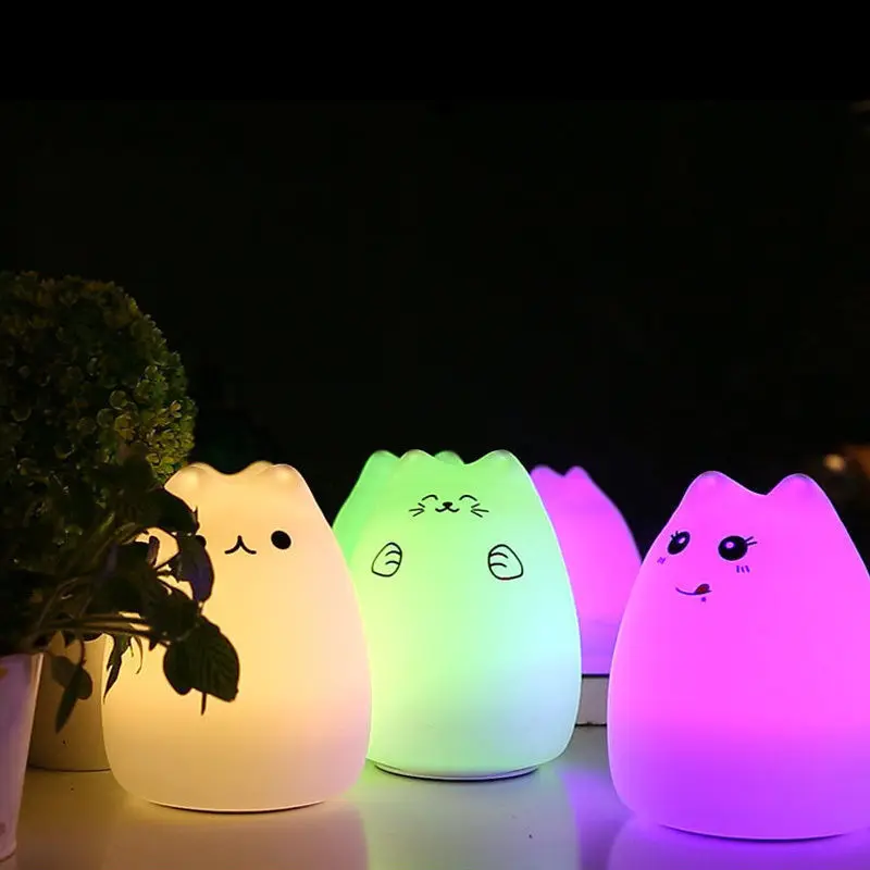

Silicone 7 Color-Changing Animal Pet Night Lights Cute Cat Children Bedroom Lamp