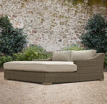 

2014 Hot Sale Grey Chaise Garden Rattan Wicker Lounge Daybed With Backrest