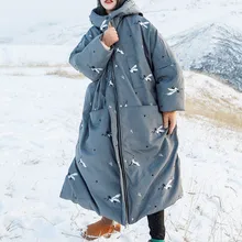 Магазин Джессики для женщин зимний толстый теплый вышивка с капюшоном негабаритных серый длинный белый пуховик пальто