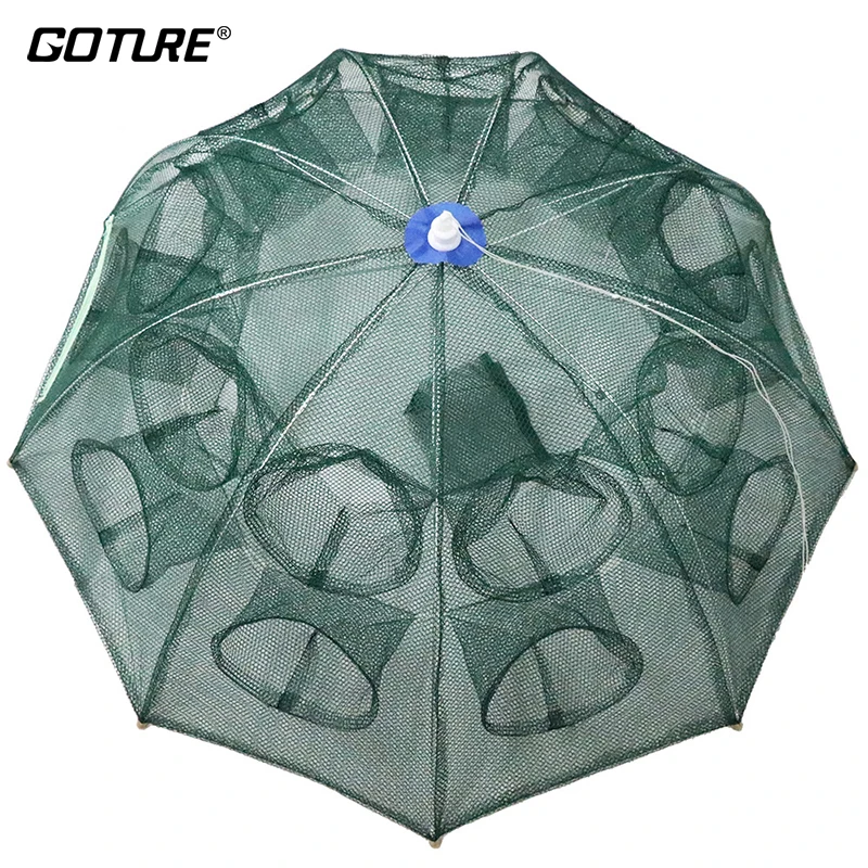 

Goture 12 16 18 Holes Automatic Foldable Fishing Net Nylon Shrimp Crab Minnow Trap Fish Cast Net Fishing Tackle