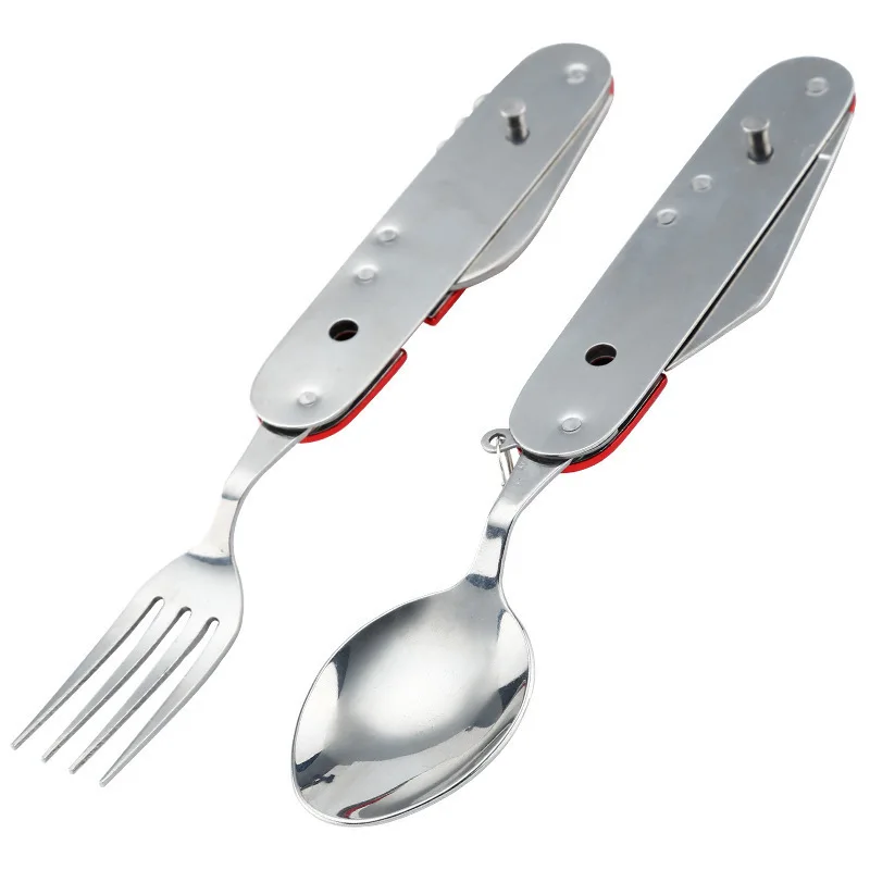 Outdoor Multi-Function Fork Knife Tableware Tools Stainless Steel Portable 6 in 1 Folding Fork Knife for Camping Picnic Travel