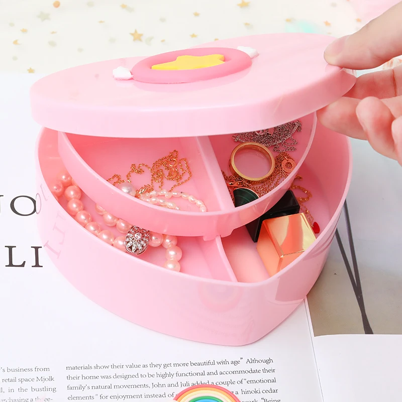 Heart Pink Sakura Cosmetic Storage Box With Mirror Desktop Jewelry Lipstick Brush Makeup Office Sundries Organizer Heart Pink Sakura Cosmetic Storage Box With Mirror Desktop Jewelry Lipstick Brush Makeup Office Sundries Organizer