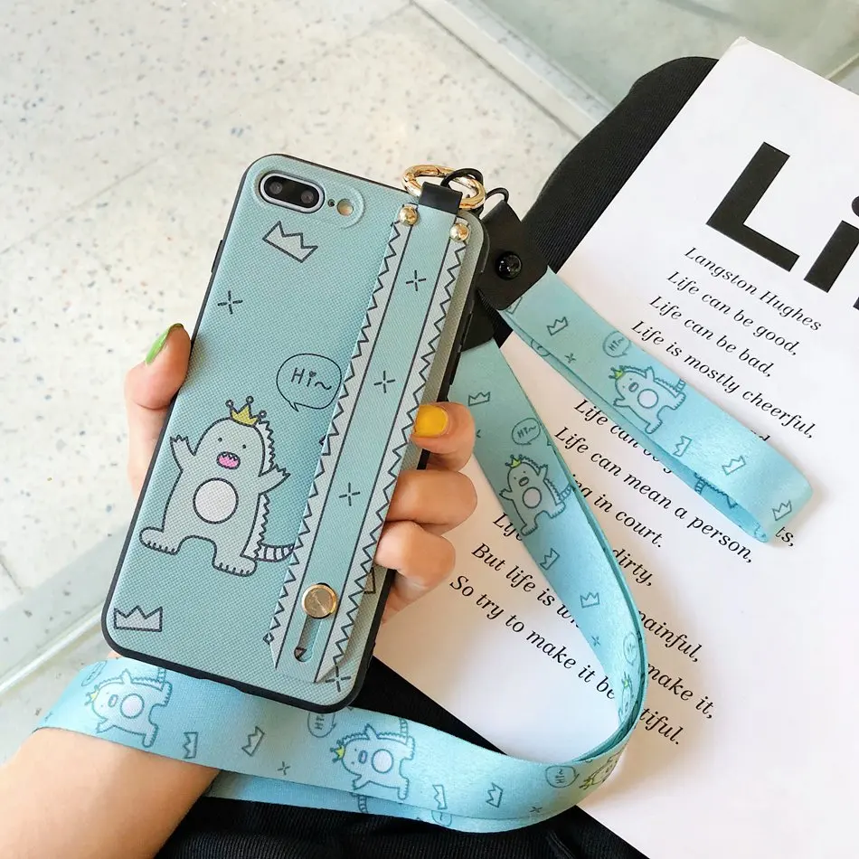 

For Huawei Nova 3i Case Cute Cartoon Dinosaur For Huawei Nova 4 Nova 3E 4E Cases Fashion Flower Lanyard Stand Phone Case