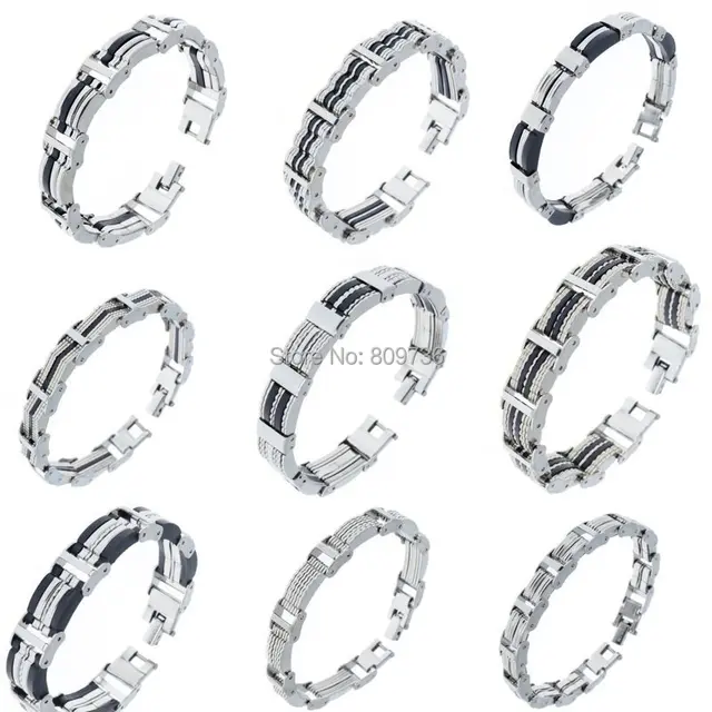 16 Styles Mens Chain Link Wristband Bangle Cuff 316l Stainless Steel 16 Styles Mens Chain Link Wristband Bangle Cuff 316l Stainless Steel Bracelet Rubber Silver Tone Men