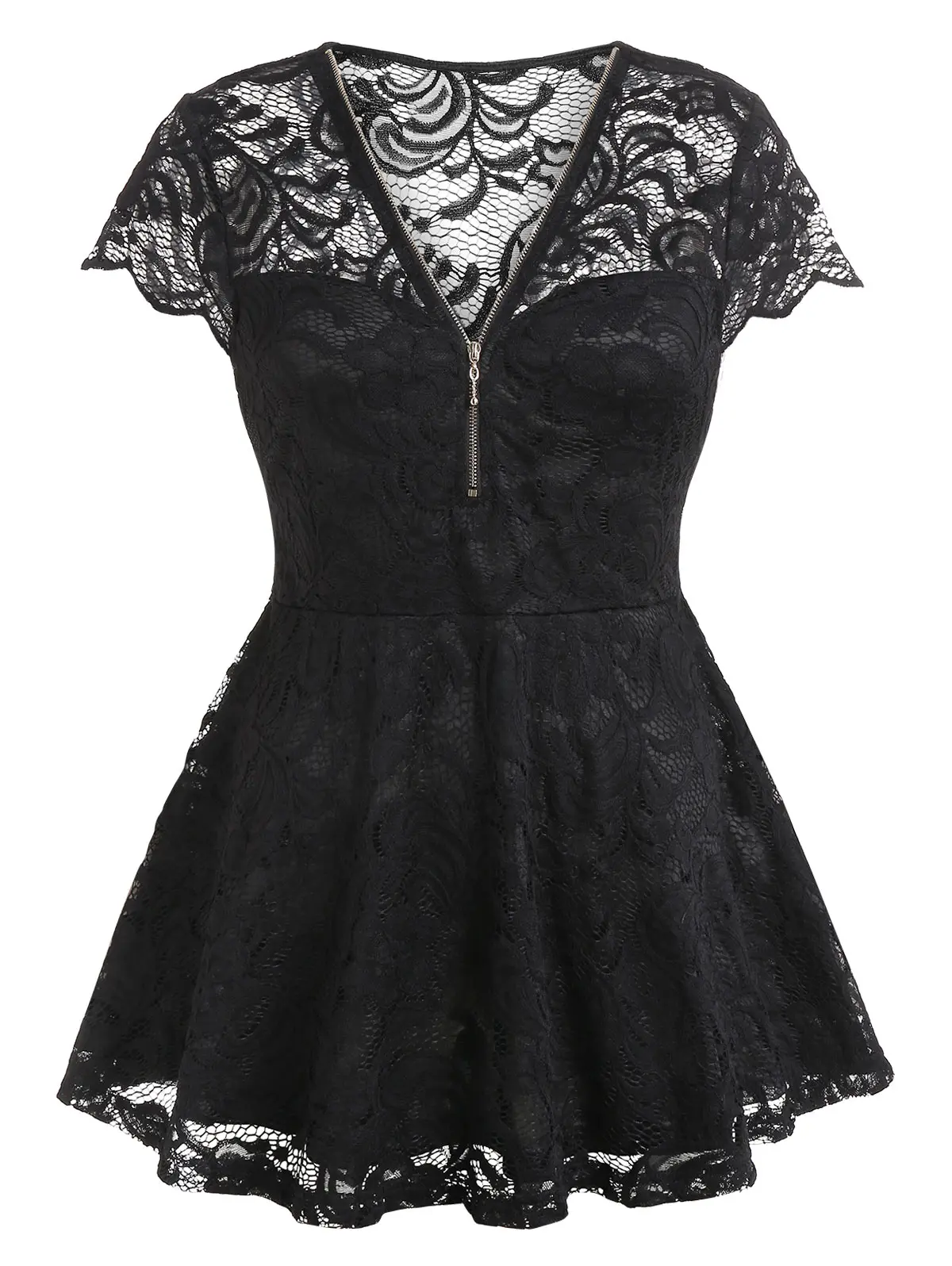 

Rose gal Plus Size Vintage Female T-Shirt Summer Women Tunic Top Lace Floral Zip Front Office Lady Shirt Tunic Harajuku Tshirt
