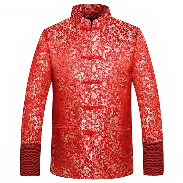 Traditional Chinese Clothing Tang Suit Wedding Jacket Red Silk Jacket Men Autumn Dragon Cheongsam Tops Plus Size 4XL