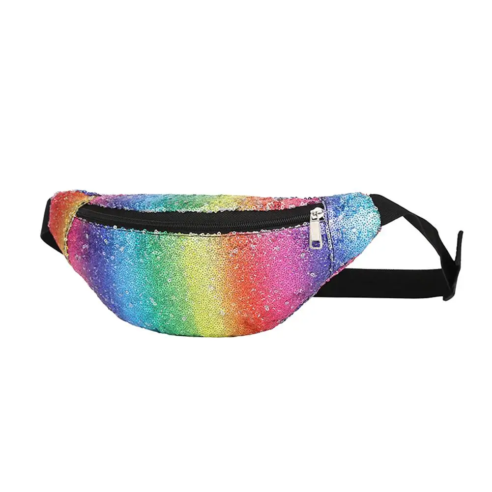 

Fashion Lady Shining Crossbody Chest Bag Colorful Rainbow Beaded Sequins Waist Pack Bag Party Gifts