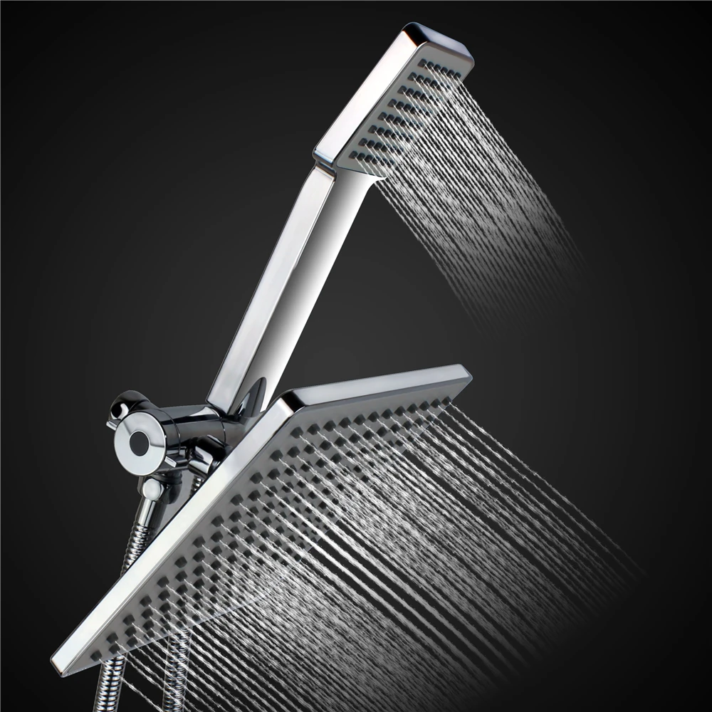 8 Inches Square Rainfall Shower Head / Handheld Combo Abs Chrome