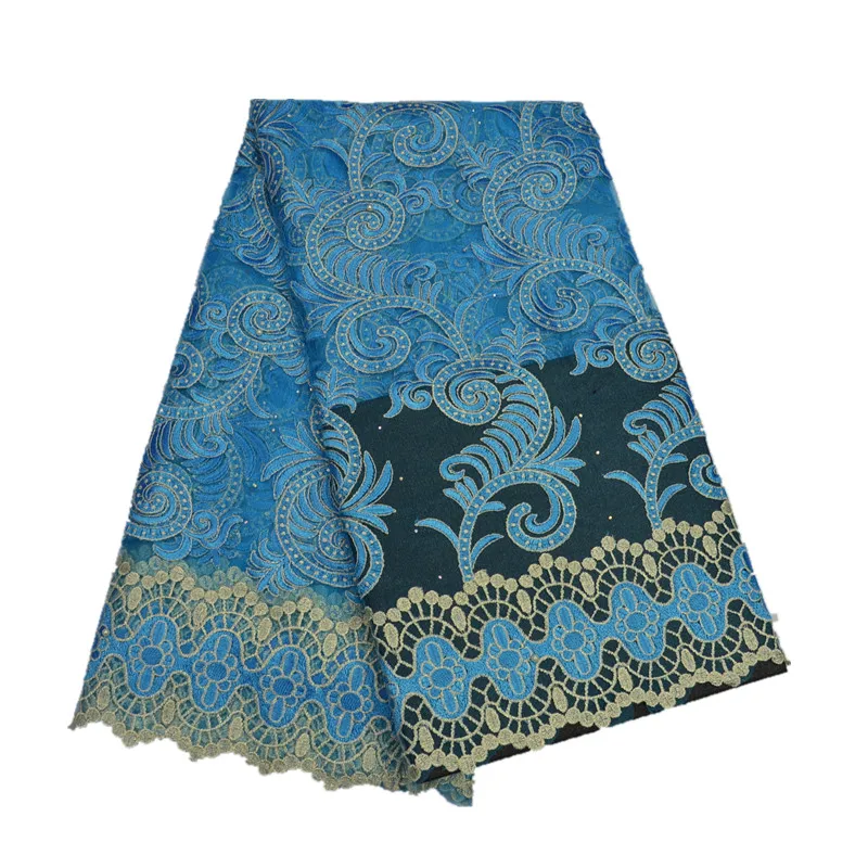 

Blue Color Newest 2017 tulle french lace fabric with embroidered design for lady dress