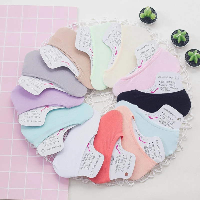 

Women Boat Socks Slipper Invisible Silicon Bottom Solid Summer Thin Cute Small Soft Socks Non-slip ladies girl socks 5pairs/lot