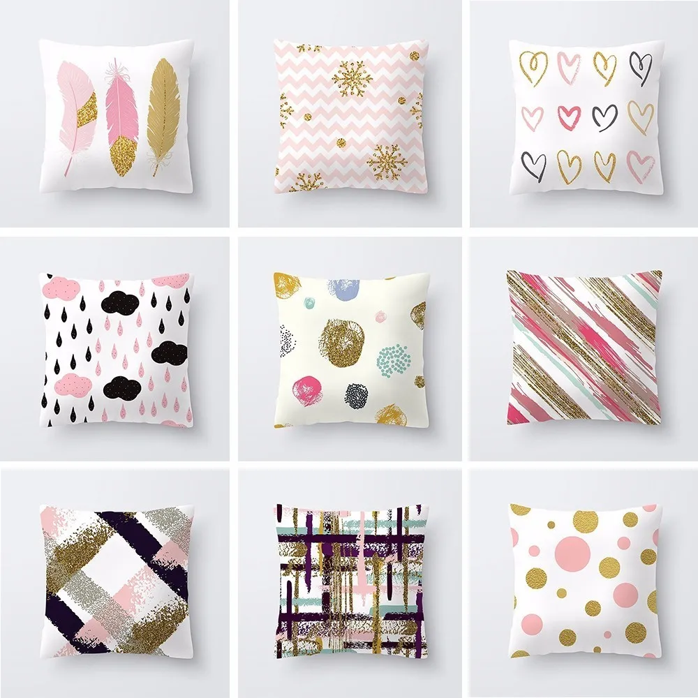 

1pc Simple Pink Gold Series Decorative Pillow Polyester Cushion Cover Home Sofa Seat Decor Pillowcase Funda Cojin 45*45cm
