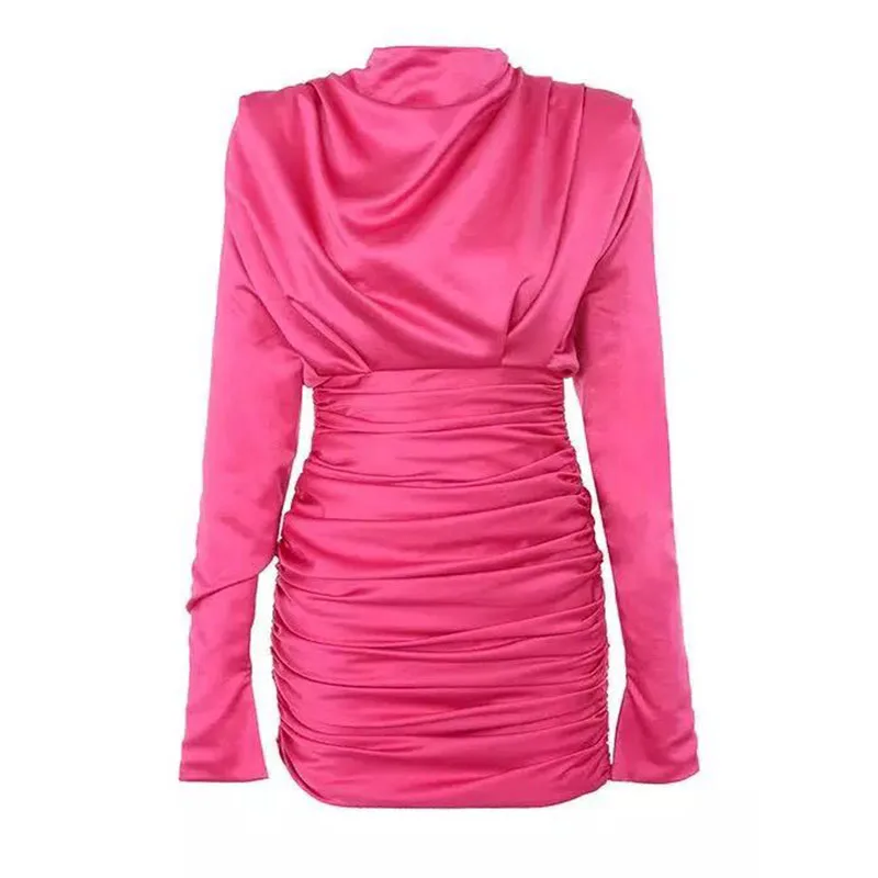 Высокое качество Новая мода дизайнерские Подиумные вечерние женские платья с длинным рукавом - Цвет: rose red