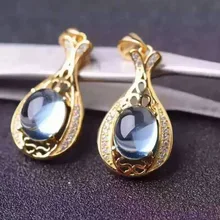 Подвеска с натуральным голубым топазом из серебра S925 пробы, подвеска с натуральным драгоценным камнем, трендовые элегантные женские вечерние ювелирные изделия